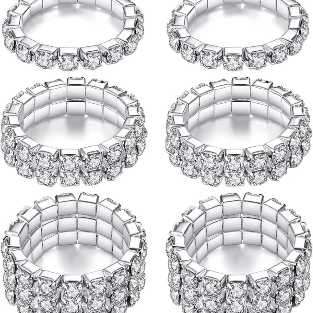 Elastic Crystal Toe Rings Silver Rhinestone Body Jewelry Set 6pcs